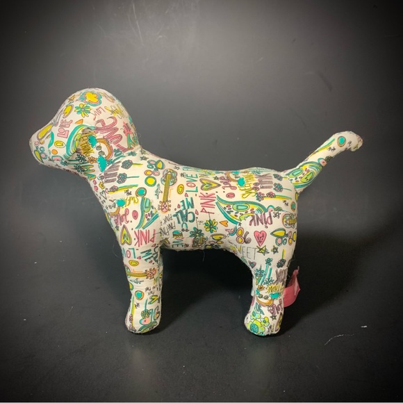 PINK by Victoria's Secret White Dog Rainbow Love and Graffiti Plush Dog Lot of 2 - Picture 9 of 13